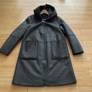 NWT Faux Fur lining Suede DKNY Hooded Winter Women Longline Coats Size M